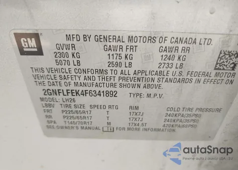 2015 Chevrolet Equinox 1Lt z USA, uszkodzony, nr VIN 2GNFLFEK4F6341892